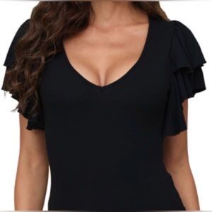 Calvin Klein Black Ruffle Sleeve Blouse